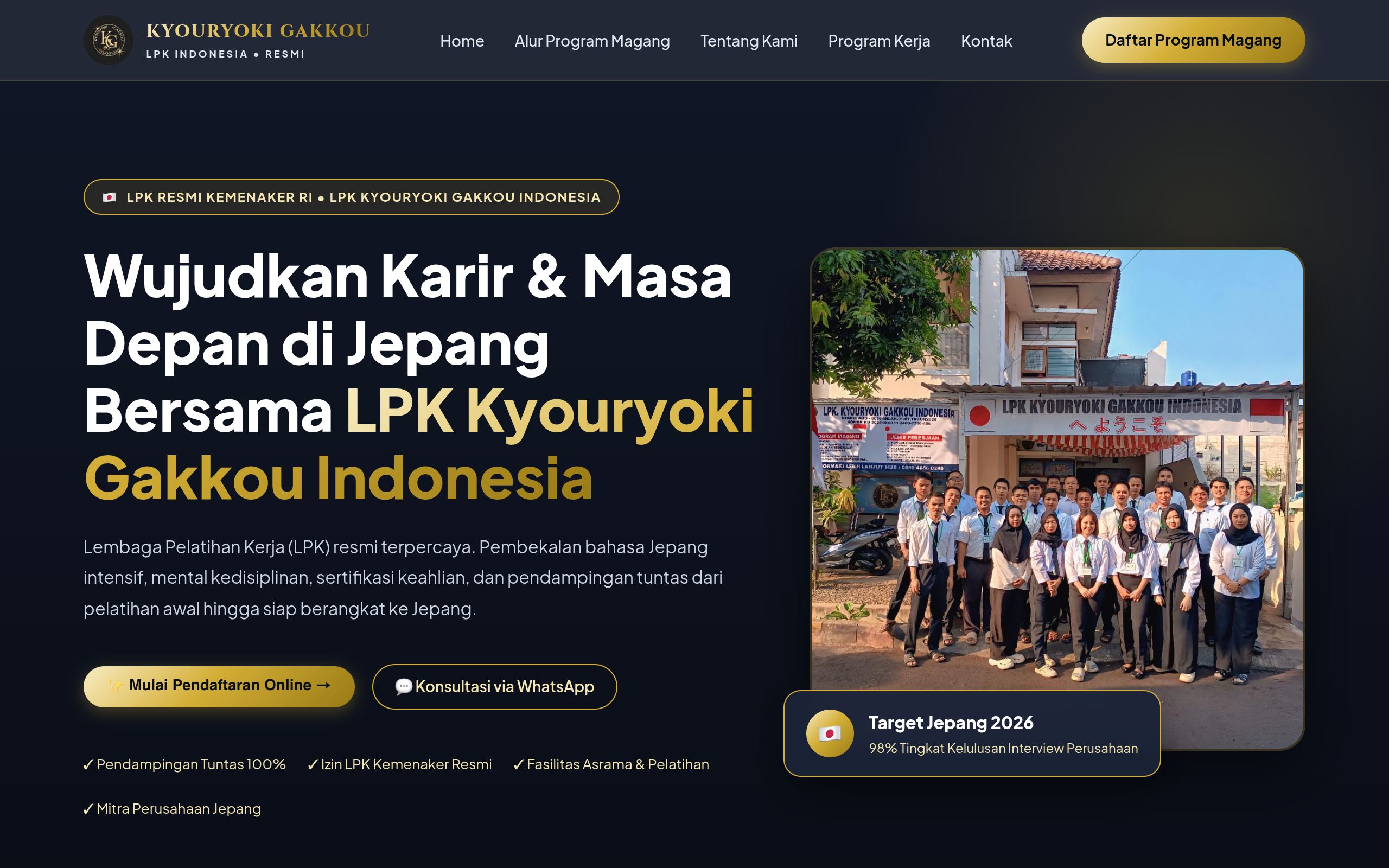 Preview Website LPK Kyouryoki Gakkou Indonesia